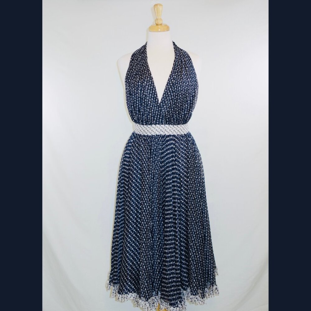 D&G Blue + White Anchor and Start Print Halter Dress - Size 40 (IT)